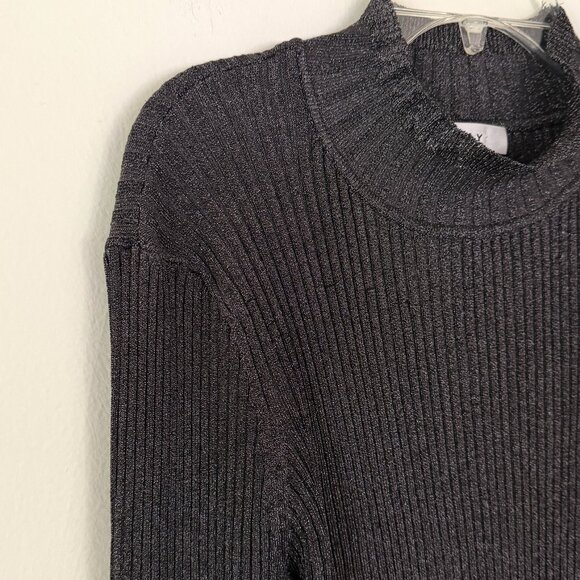 milly // black shimmer knit turtleneck mockneck sweater L - Picture 3 of 6